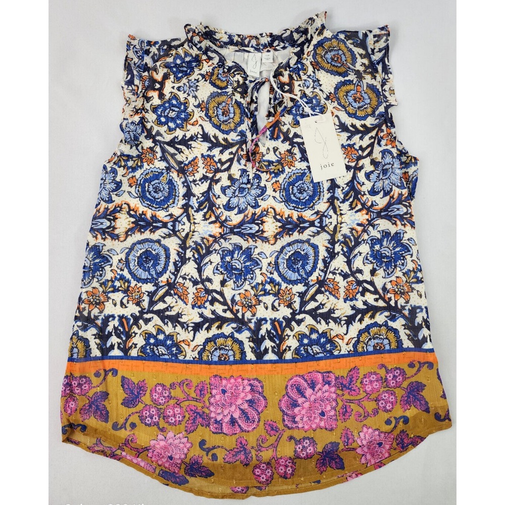 JOIE women top shirt blouse 1257755 polyester metallic blue white sz S $278